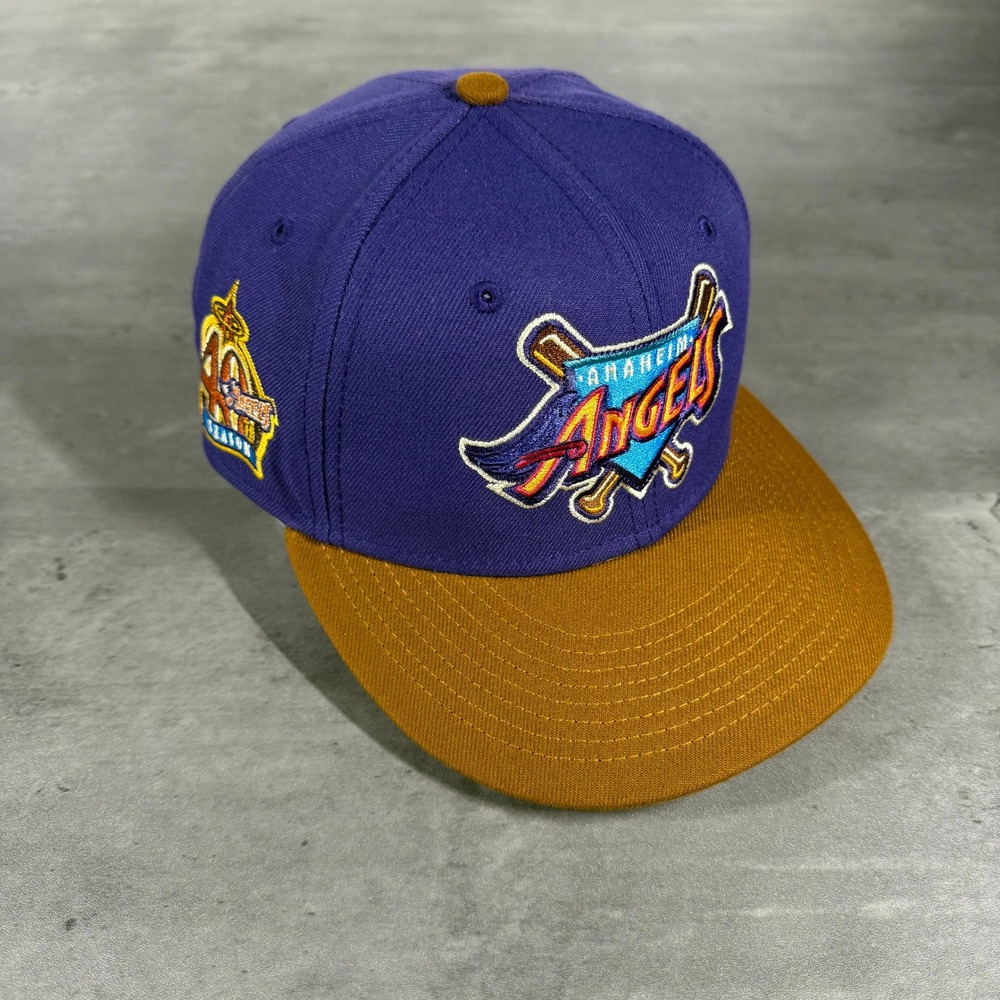 MyFitteds Anaheim Angels Hat New Era‎ Cap 7 1/8 Purple Brown Khaki Cooperstown